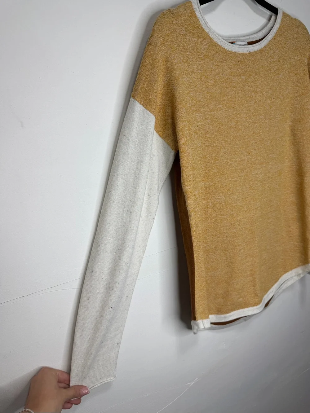 Smartwool Wool Blend Color Block Crew Neck Sweater Mustard Cream Women's Medium